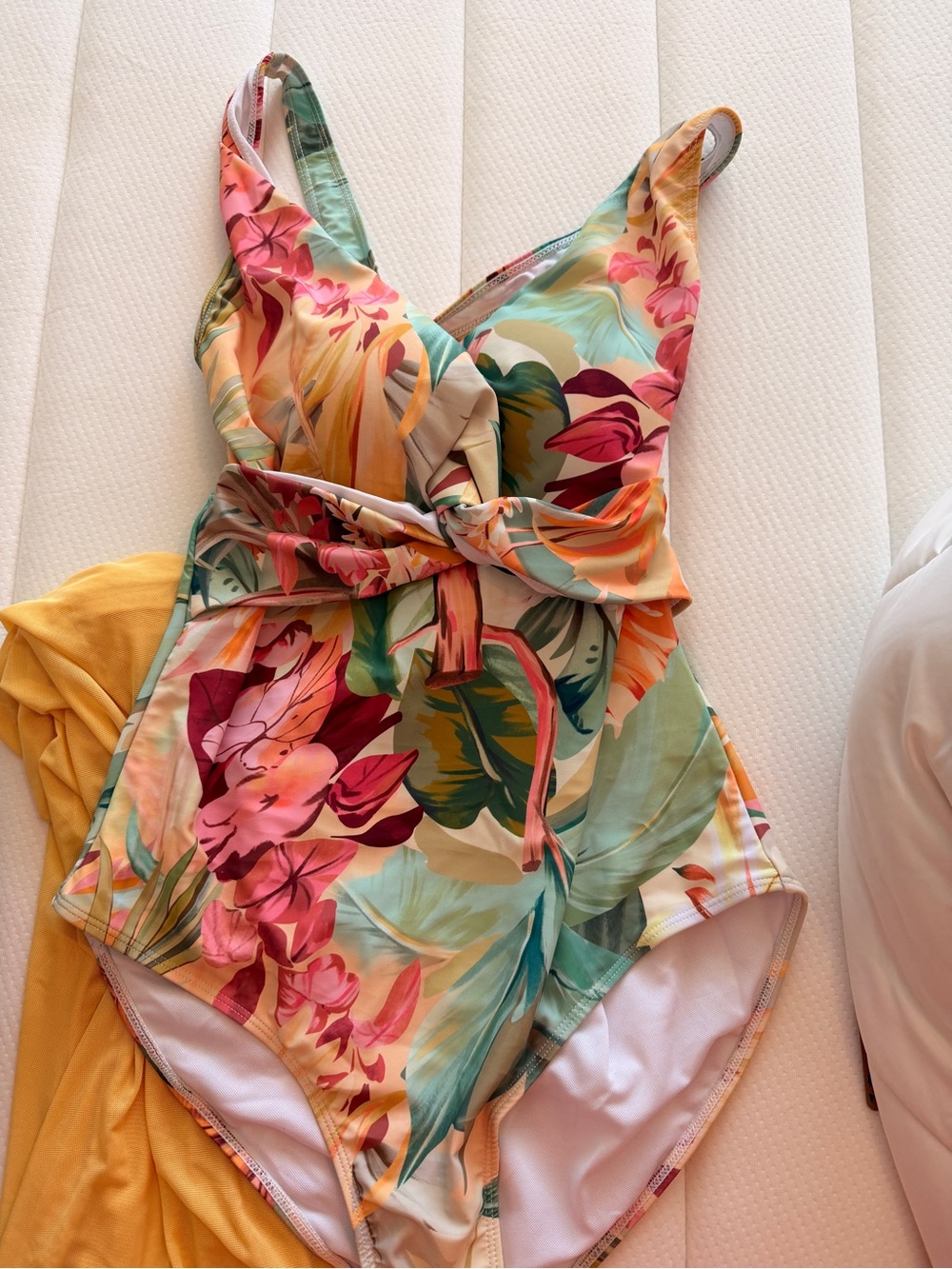 Beautiful floral open back detail one piece swimsuit tropical set with sarong.